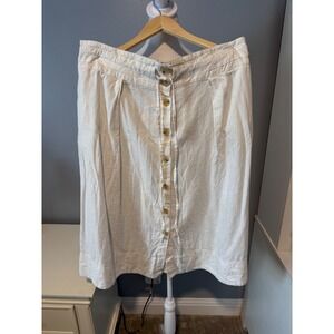 A New Day Cream Linen Blend Button Front Midi Skirt Womens XXL Off-White